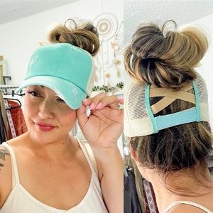 TURQUOISE Messy Bun Ball Cap